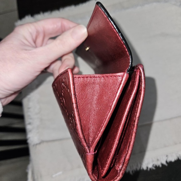 Auth GUCCI Long Wallet Lovely Heart Logo GG Patterned Issima Leather Bordeaux - Picture 7 of 11